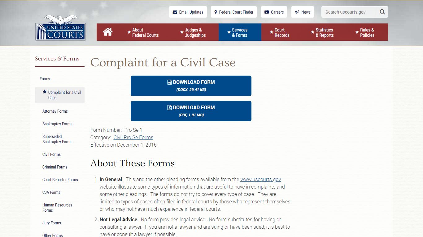 Complaint for a Civil Case | United States Courts